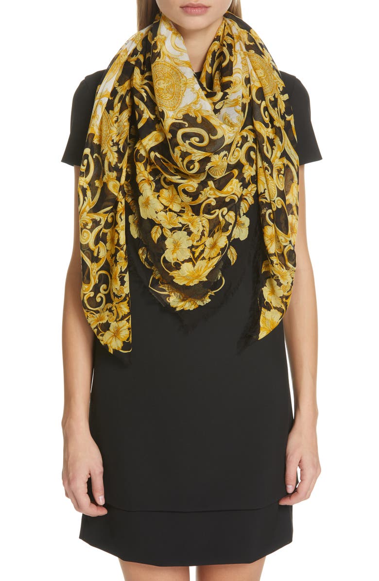 Versace Baroque Medusa Silk & Modal Scarf, Main, color,