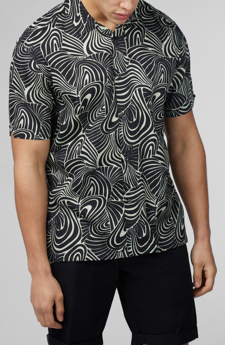 Ben Sherman Psychedelic Swirl Print Camp Shirt, Main, color, 