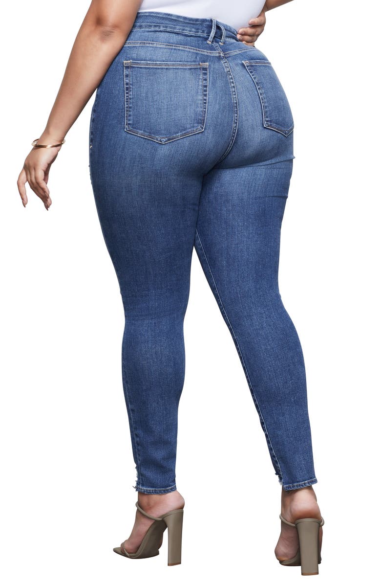 Good American Good Waist High Waist Chewed Hem Skinny Jeans, Alternate, color, 