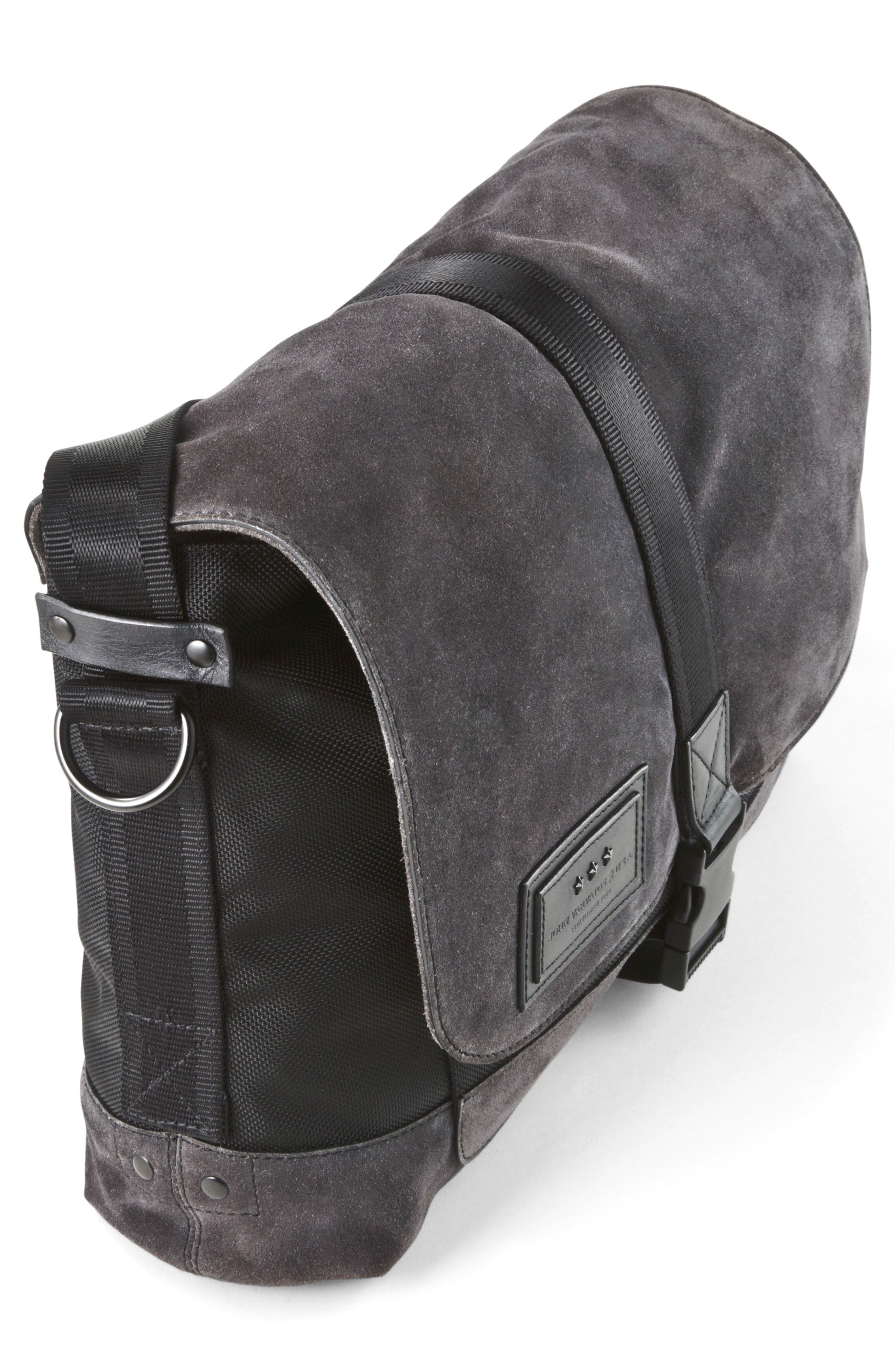 John Varvatos Star USA Suede & Ballistic Nylon Messenger Bag, Alternate, color, 
