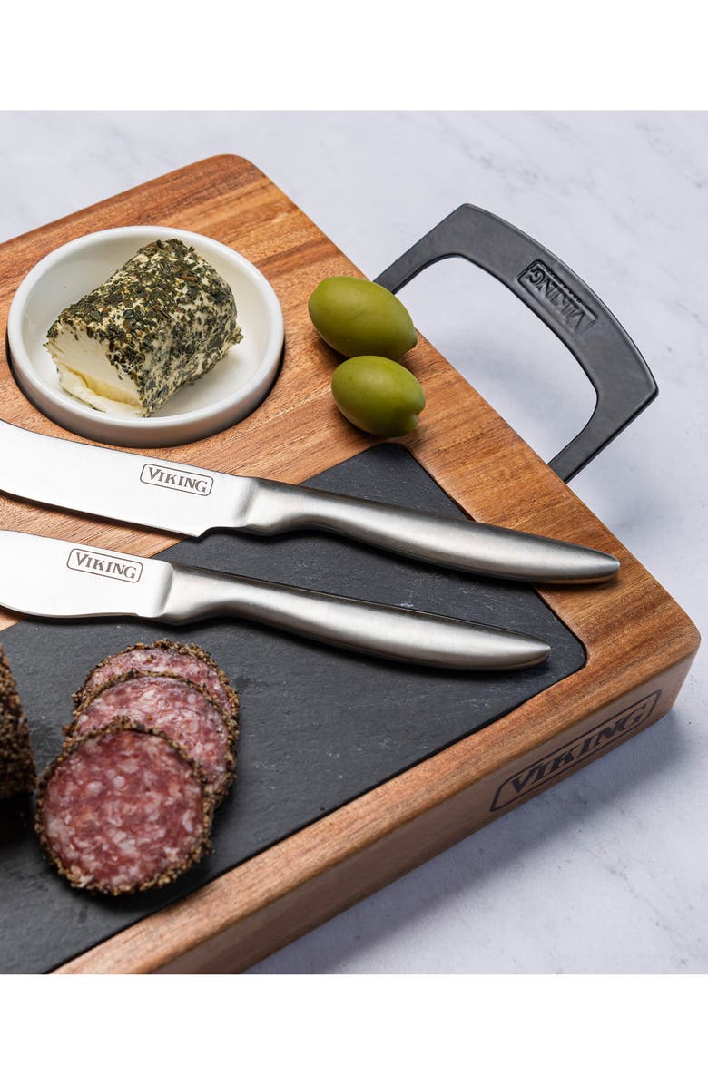 Viking 7-Piece Acacia Wood Slate Cheese Board Set, Alternate, color, Muilticolor