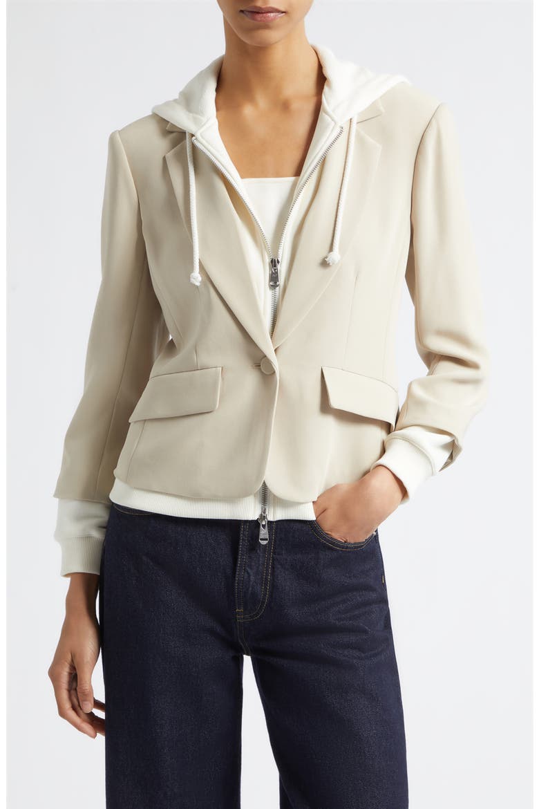 Le Petite Khloe Zip-Up Hoodie Blazer, Main, color, KHAKI/ IVORY