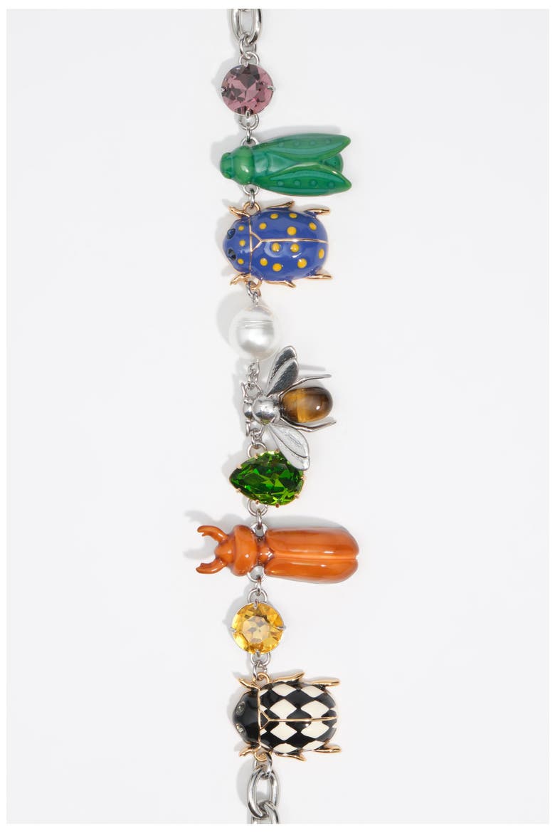 Enamel Beetle Necklace with Crystals, Alternate, color, DARK SILVER