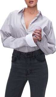 Good American Good Yarn Dye Cotton Poplin Button-Up Shirt