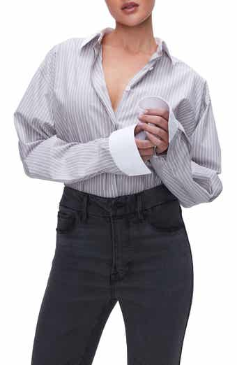 Good American Good Yarn Dye Cotton Poplin Button-Up Shirt