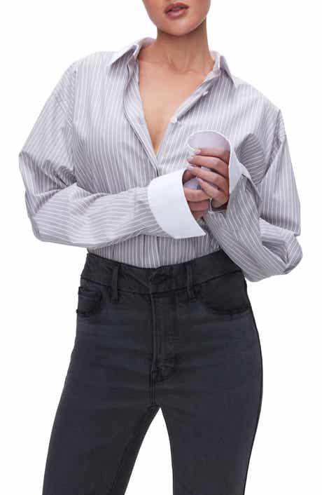 Good American Good Yarn Dye Cotton Poplin Button-Up Shirt