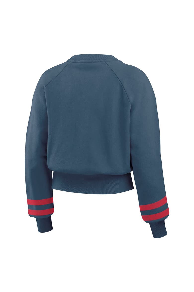 Women's WEAR by Erin Andrews  Navy Cleveland Guardians Vintage Washed Cropped Pullover Sweatshirt, Alternate, color, Navy