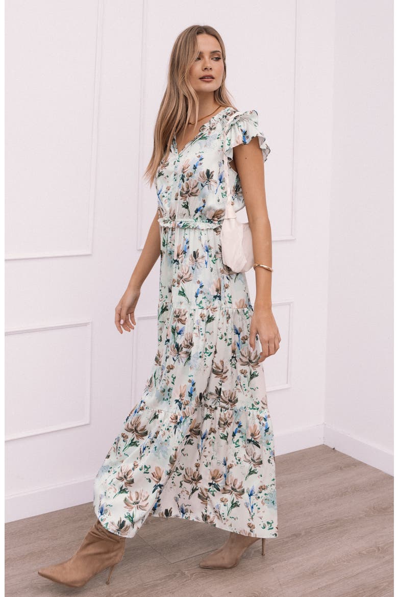 Lizzie Floral Cap Sleeve Tiered Maxi Dress, Alternate, color, CREAM FLORAL