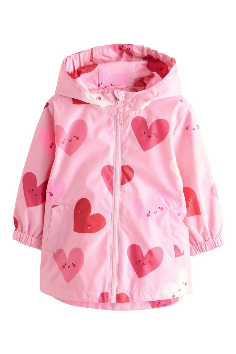 Kids' Heart Print Rain Jacket, Main, color, PINK