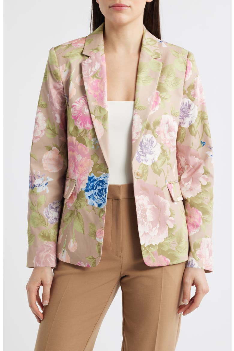 Floral Sateen Blazer, Main, color, TAUPE MULTI