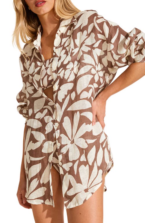 Vitamin A ® Playa Oversize Linen Cover-up Shirt In Desert Flower