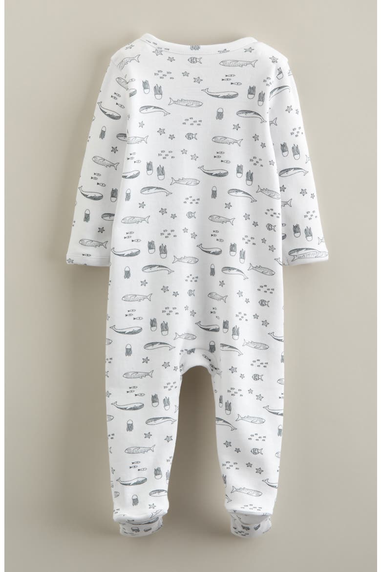 Two-Way Zip Printed Cotton Footie, Alternate, color, WHITE- NAVY SEA FRIENDS