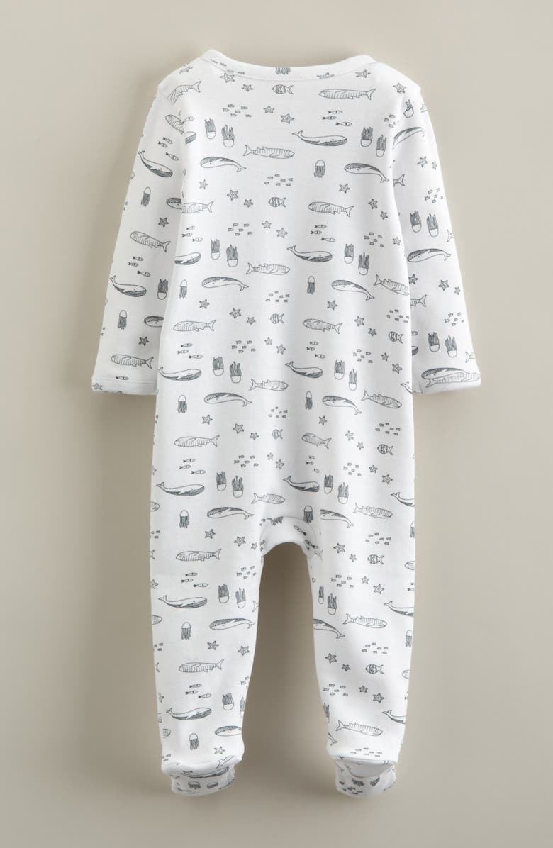 Nordstrom Print Cotton Footie Romper, Alternate, color, White- Navy Sea Friends