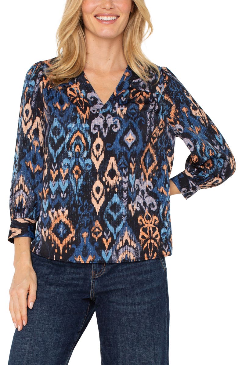 Liverpool Los Angeles Ikat V-Neck Top, Alternate, color, Blue Multi Ikat