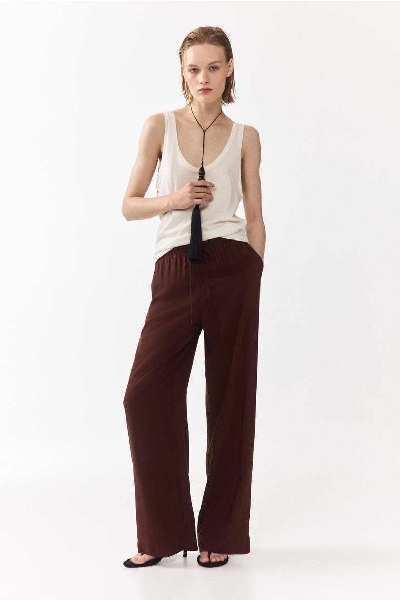 Wide-cut Pull-on Pants, Alternate, color, Brown
