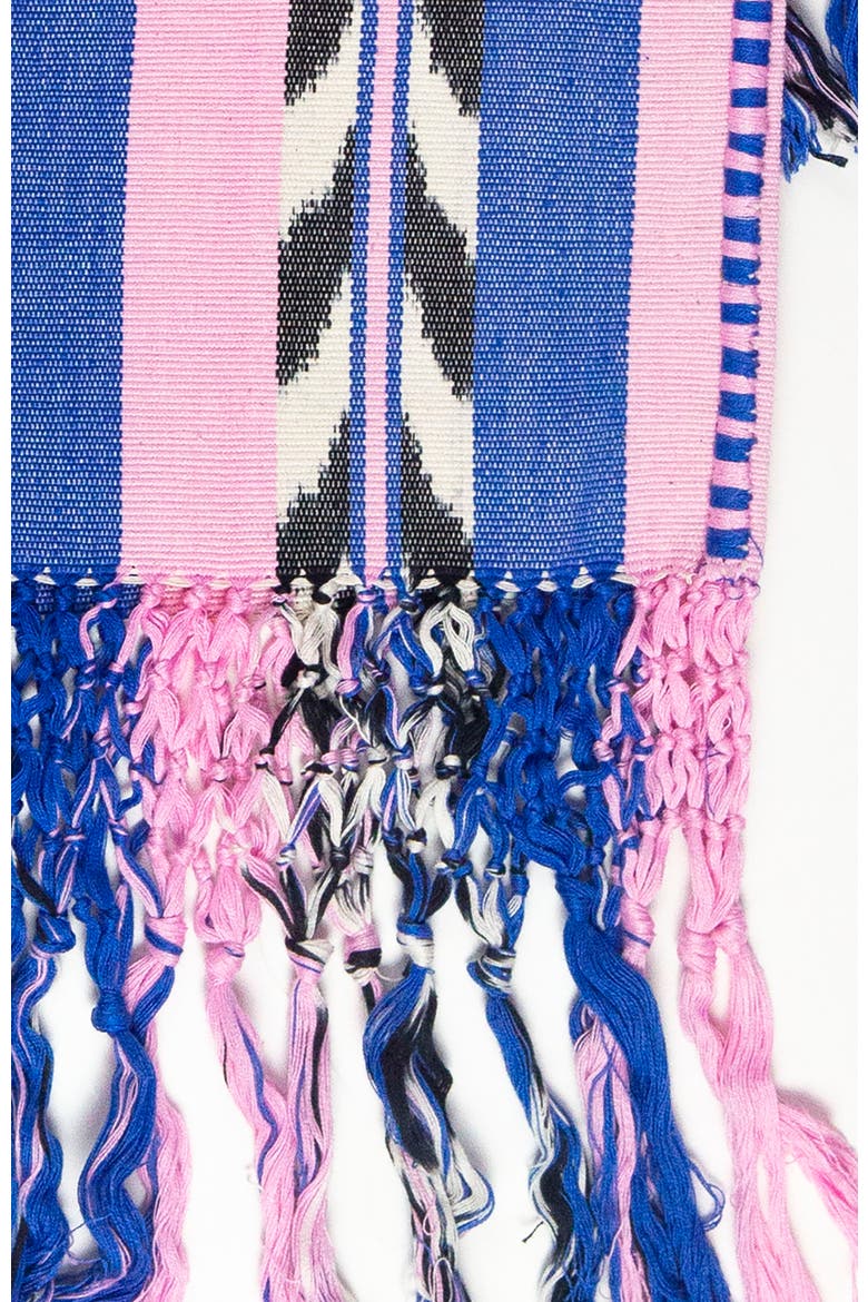 Palm Ikat Pink and Blue Handwoven Cotton Throw Blanket, Alternate, color, Multi