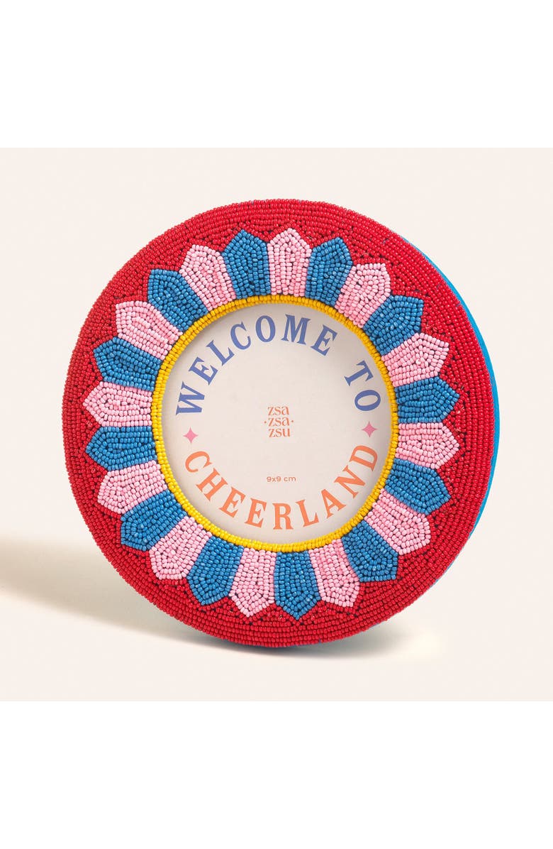 Zsa Zsa Zsu Dadri Round Decorative  Beaded Wood Frame Cheerland 7 In, Main, color, Red