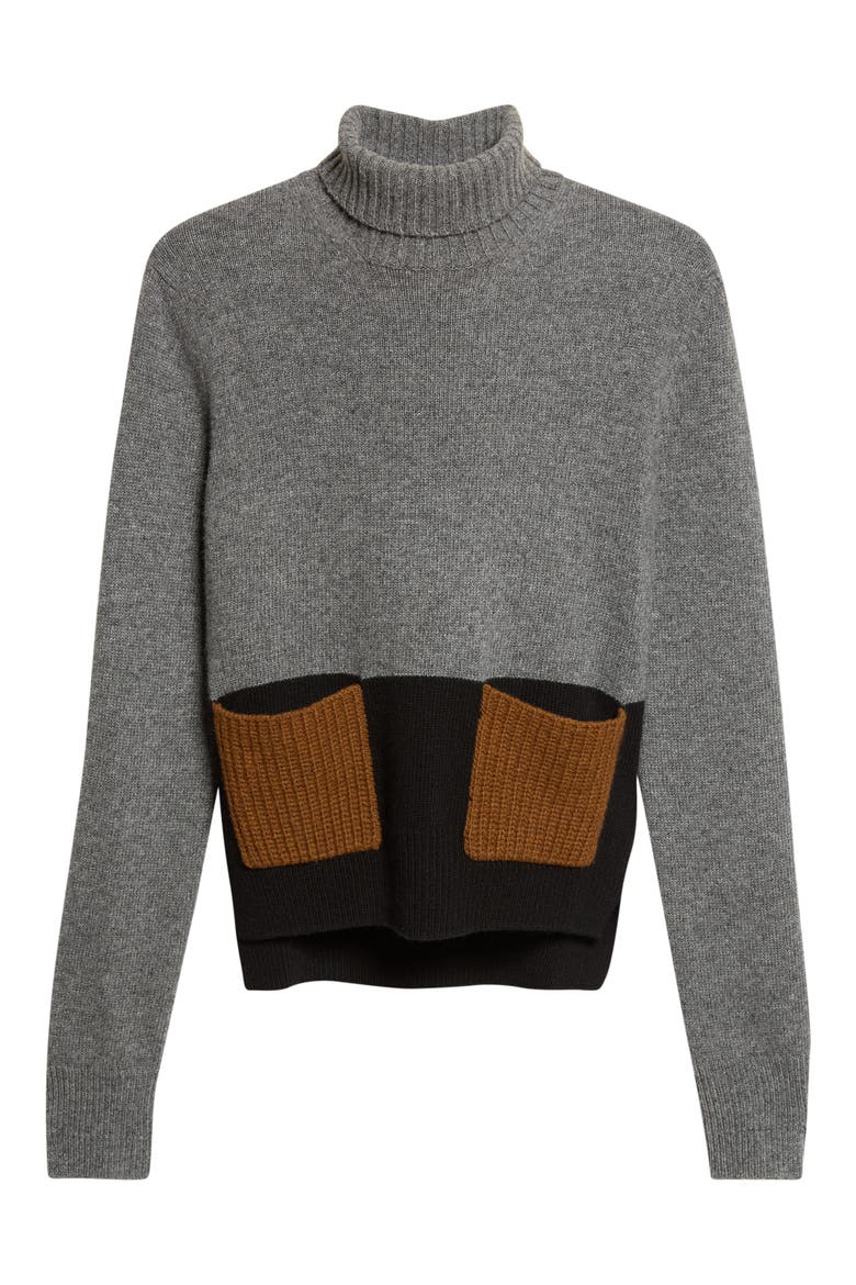 Colorblock Turtleneck Wool & Cashmere Sweater, Alternate, color, GREY BLACK RUM
