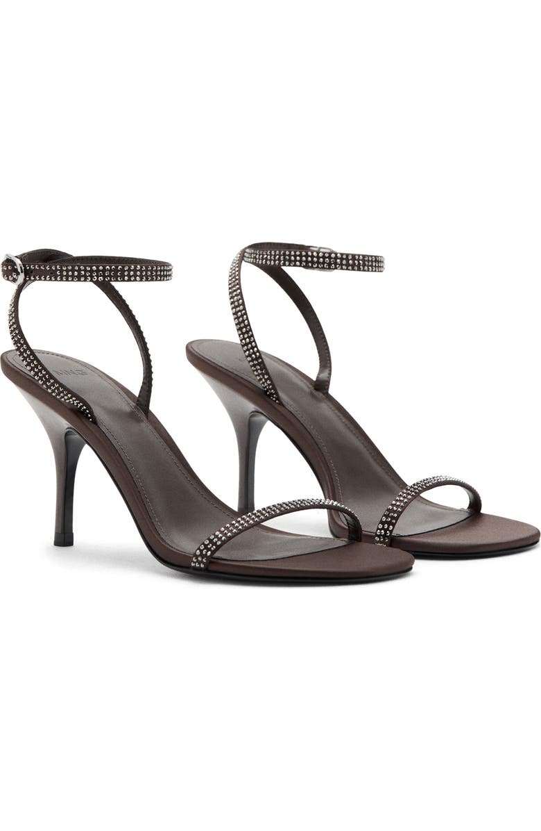 MANGO Embellished Ankle Strap Sandal, Main, color, Brown