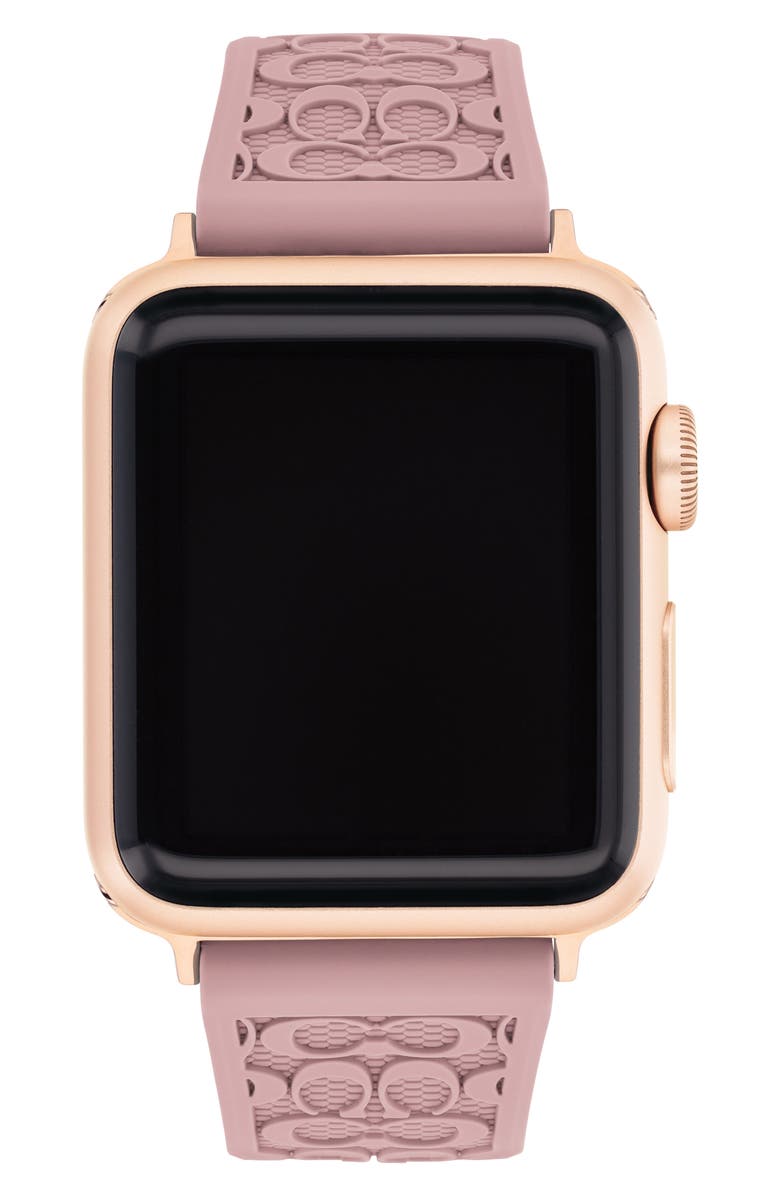 COACH Signature C Rubber Apple Watch<sup>®</sup> Watchband, Alternate, color, Pink