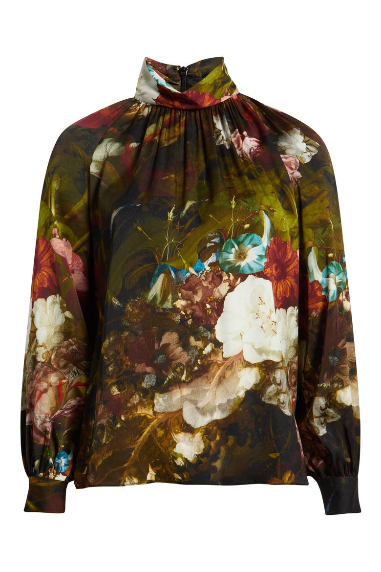 Vivian Floral Print Silk Blend Mock Neck Top, Alternate, color, VERONA FORREST