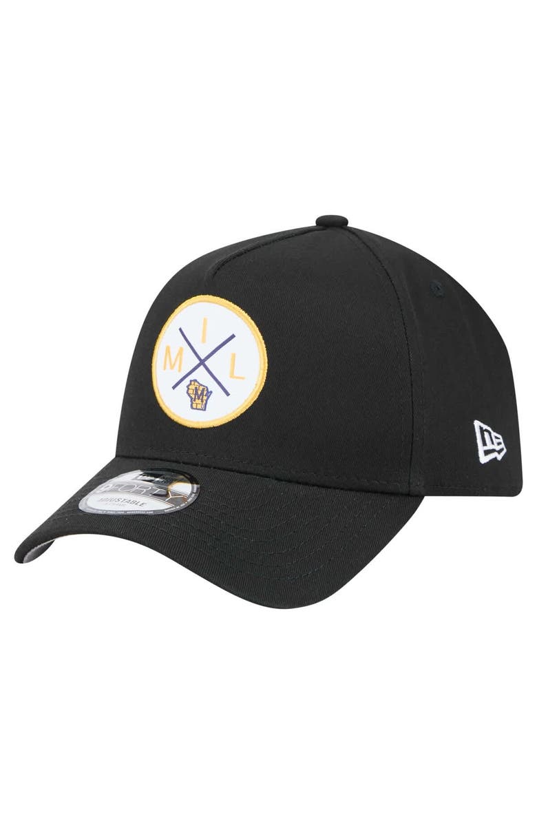 New Era Men's New Era Black Milwaukee Brewers 9FORTY A-Frame Adjustable Hat, Main, color, Black