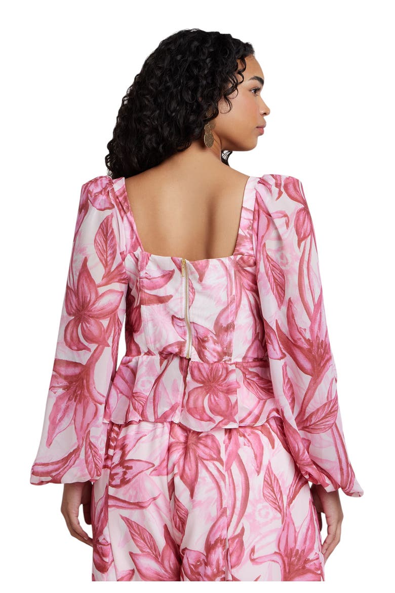 Patbo X Eloquii Puff Sleeve Peplum Top, Alternate, color, SAFFRON BLOOMS