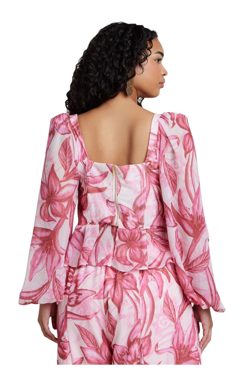ELOQUII Patbo X Eloquii Puff-Sleeve Peplum Top, Alternate, color, Saffron Blooms