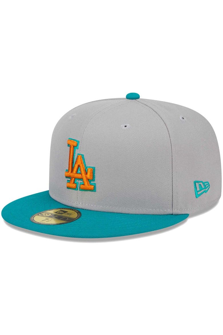 Men's New Era Gray/Teal Los Angeles Dodgers  59FIFTY Fitted Hat, Alternate, color, Gray