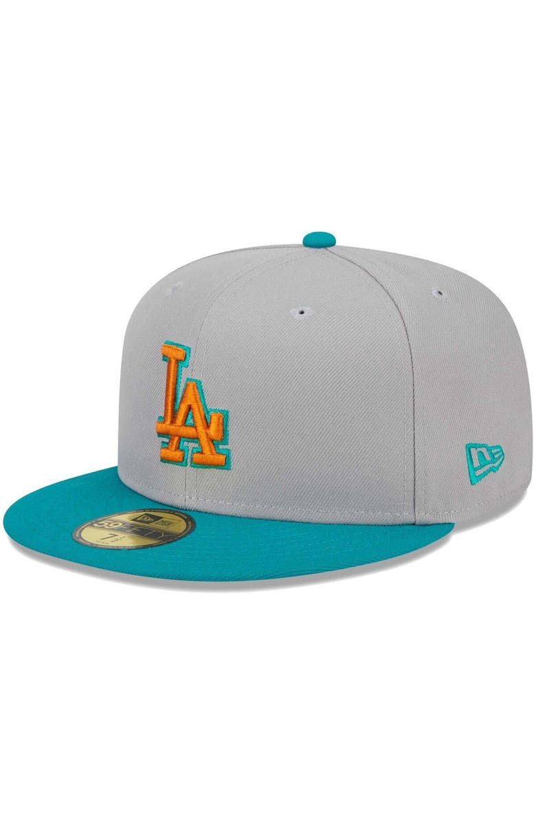 New Era Men's New Era Gray/Teal Los Angeles Dodgers 59FIFTY Fitted Hat, Alternate, color, Gray