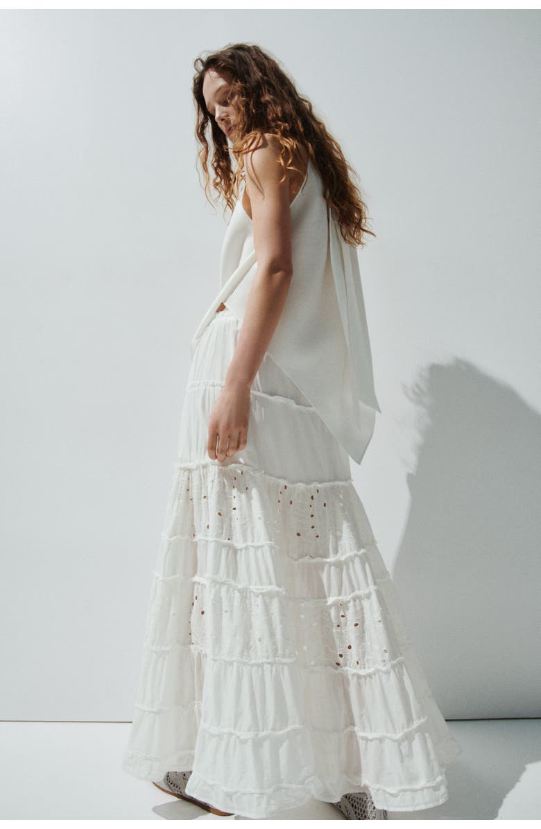 H&M Maxi skirt with eyelet embroidery, Alternate, color, Cream