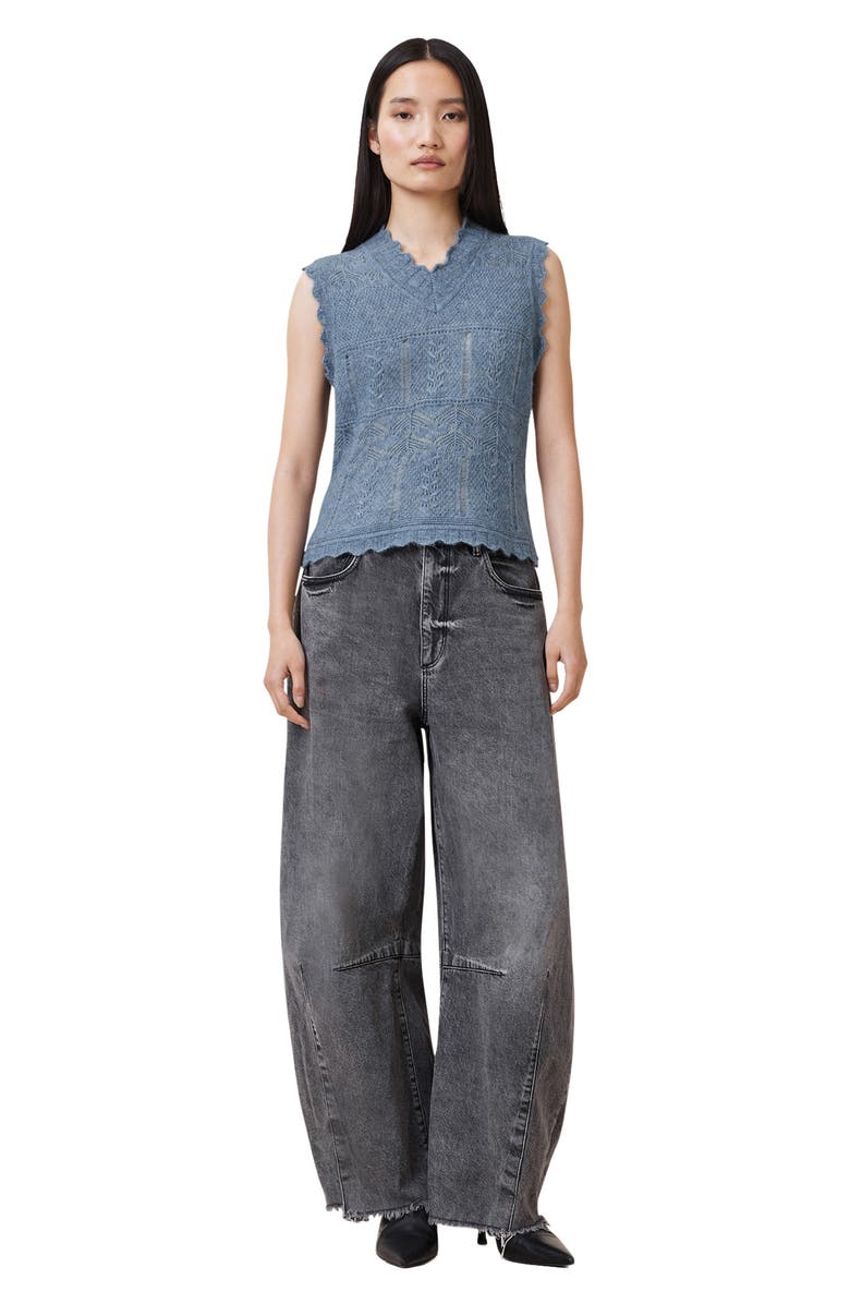 AllSaints Vanessa Pointelle Knit Sweater Vest, Alternate, color, Light Denim Blue