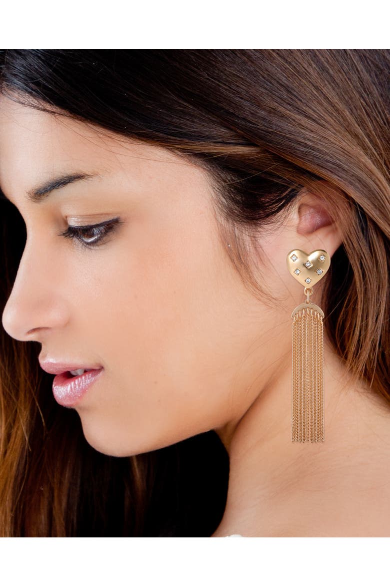 BCBGeneration Tassel Heart Drop Earrings, Alternate, color, Gold