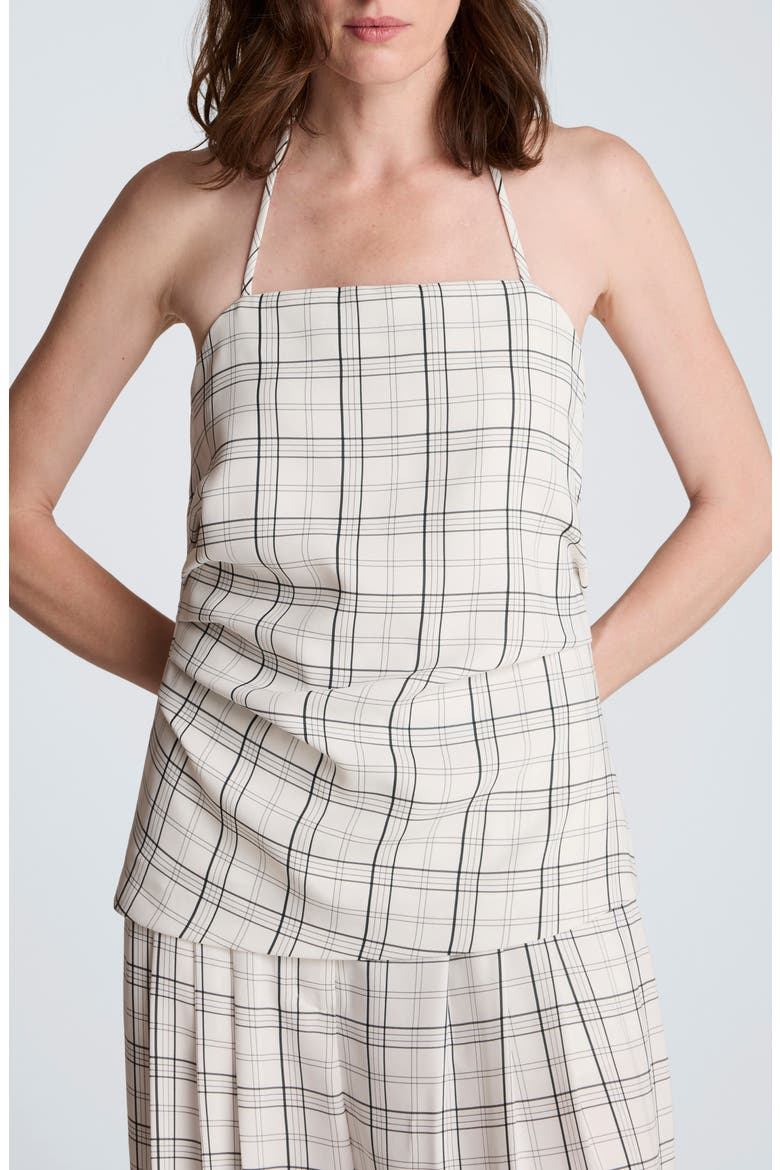 Windowpane Plaid Halter Neck Top, Main, color, FEATHER WHITE/ BLACK