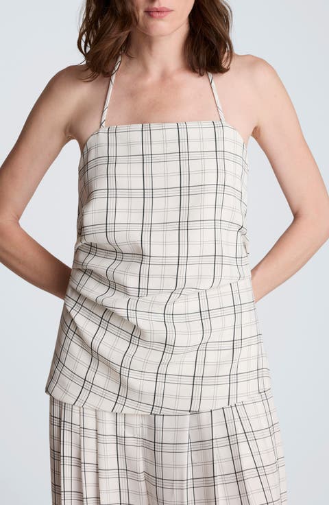 Windowpane Plaid Halter Neck Top