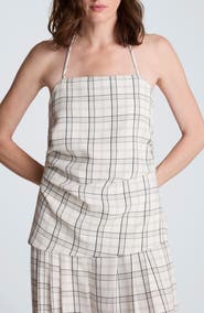 Kenneth Cole Windowpane Plaid Halter Neck Top