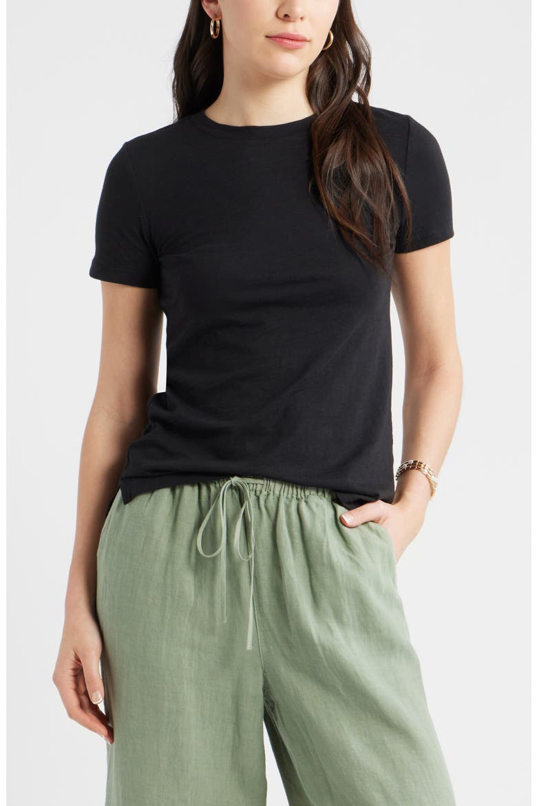 Cotton Blend Crewneck T-Shirt, Main, color, BLACK