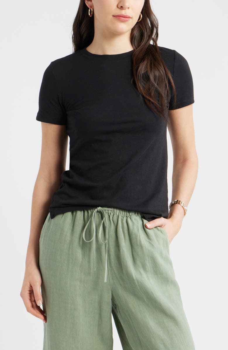 Caslon<sup>®</sup> Cotton Blend Crewneck T-Shirt, Main, color, Black