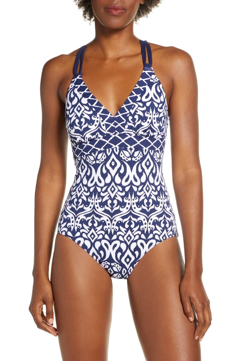 Ikat Diamonds Reversible One-Piece Swimsuit, Main, color, MARE NAVY