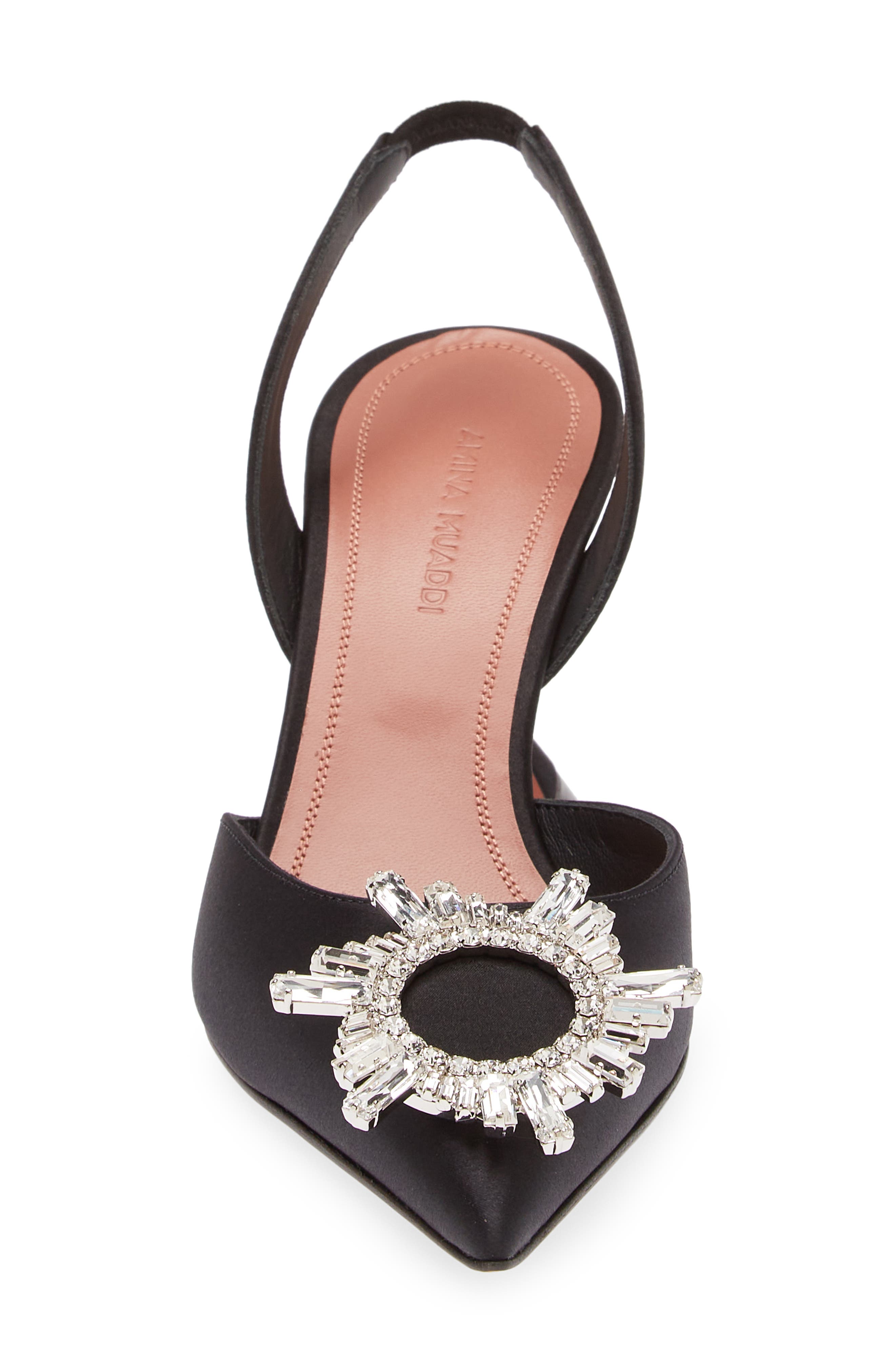 Amina Muaddi Begum Crystal Pointed Toe Slingback Pump, Alternate, color, Black