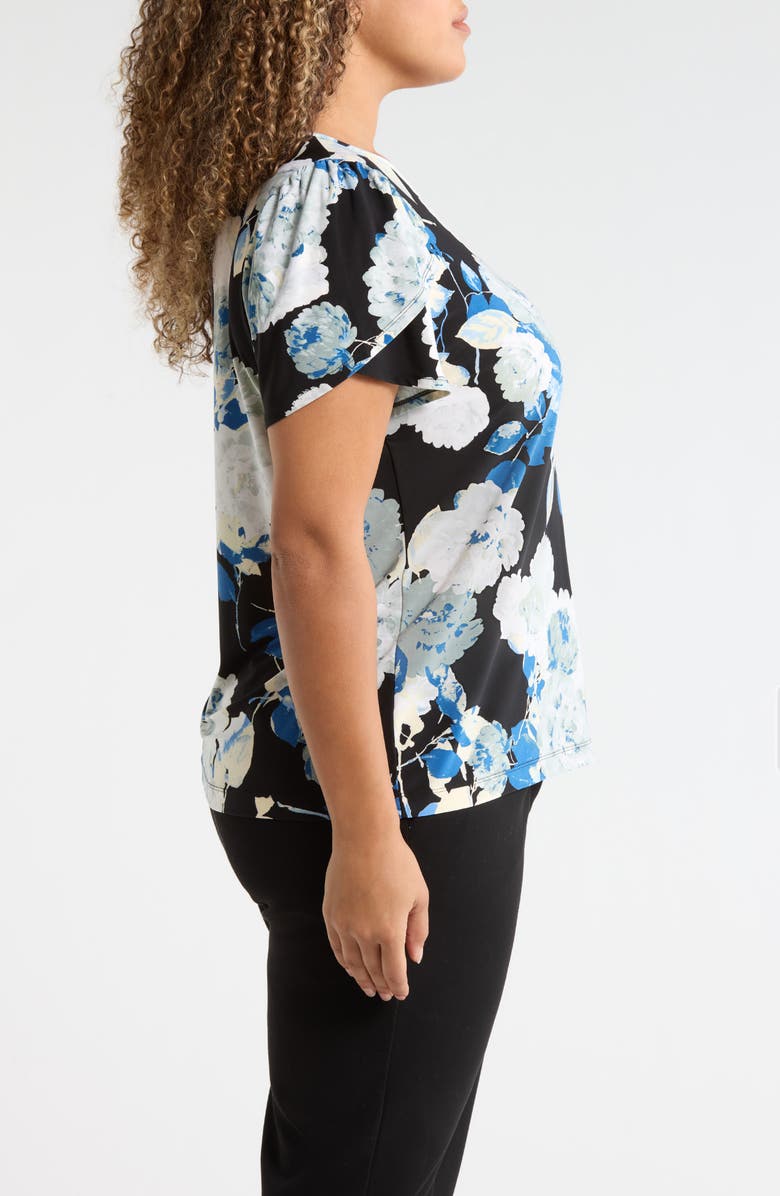 AK ANNE KLEIN Floral Print Tulip Sleeve Top, Alternate, color, Anne Black Multi