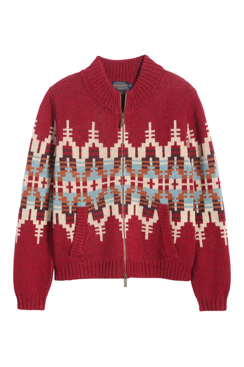 Jacquard Zip-Up Cardigan, Alternate, color, CHILI RED MULTI