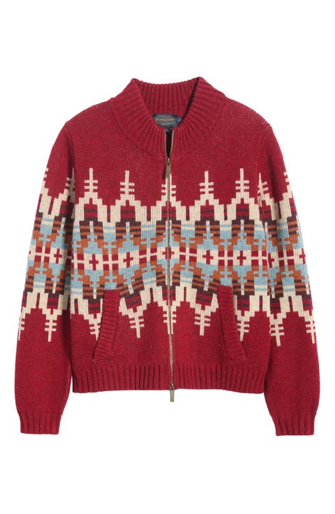 Jacquard Zip-Up Cardigan