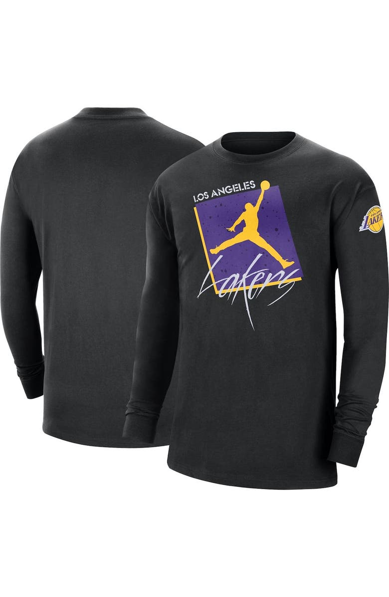 Jordan Brand Men's Jordan Brand Black Los Angeles Lakers Courtside Max 90 Vintage Wash Statement Edition Long Sleeve T-Shirt, Main, color, Black