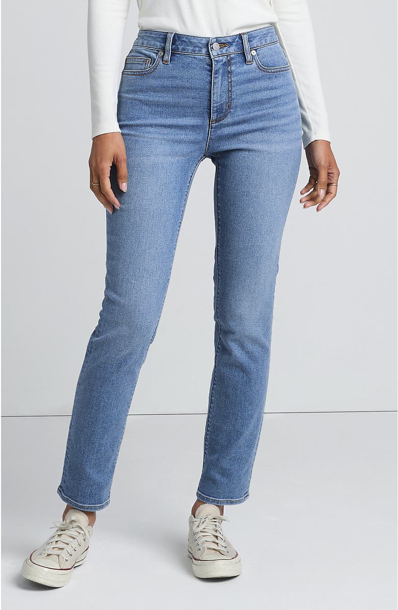 Lands' End Recover Denim Mid Rise Slim Leg Jeans, Main, color, Beau Blue
