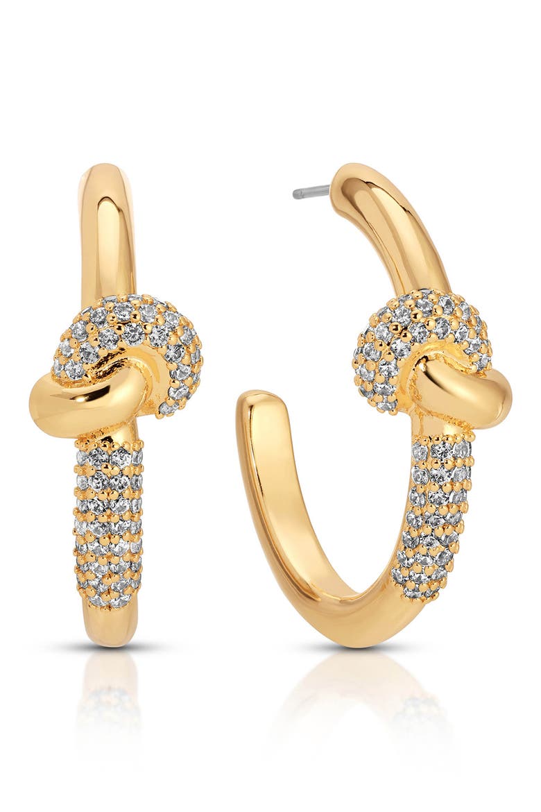 Knot Pavé Hoop Earrings, Main, color, GOLD