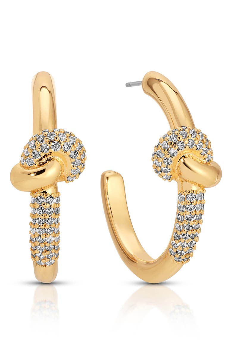 Ettika Knot Pavé Hoop Earrings, Main, color, Gold