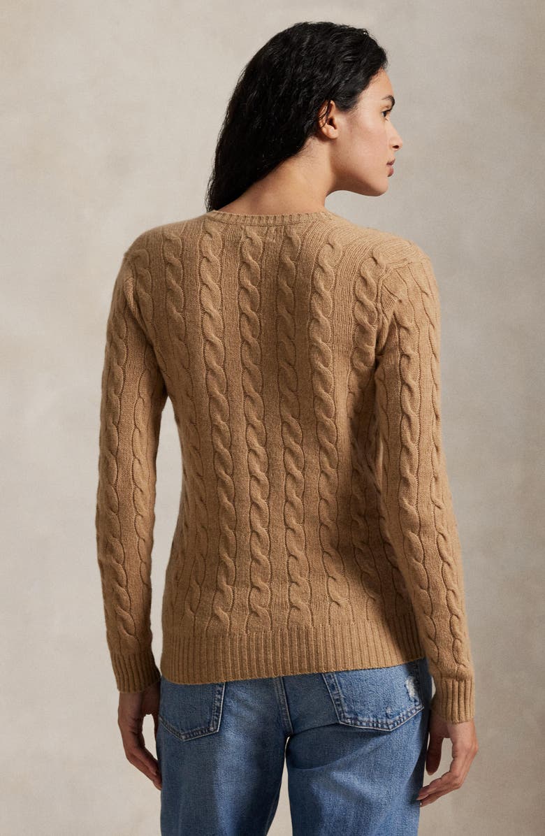 Polo Ralph Lauren Kimberly Cable Wool & Cashmere V-Neck Sweater, Alternate, color, Collection Camel Melange