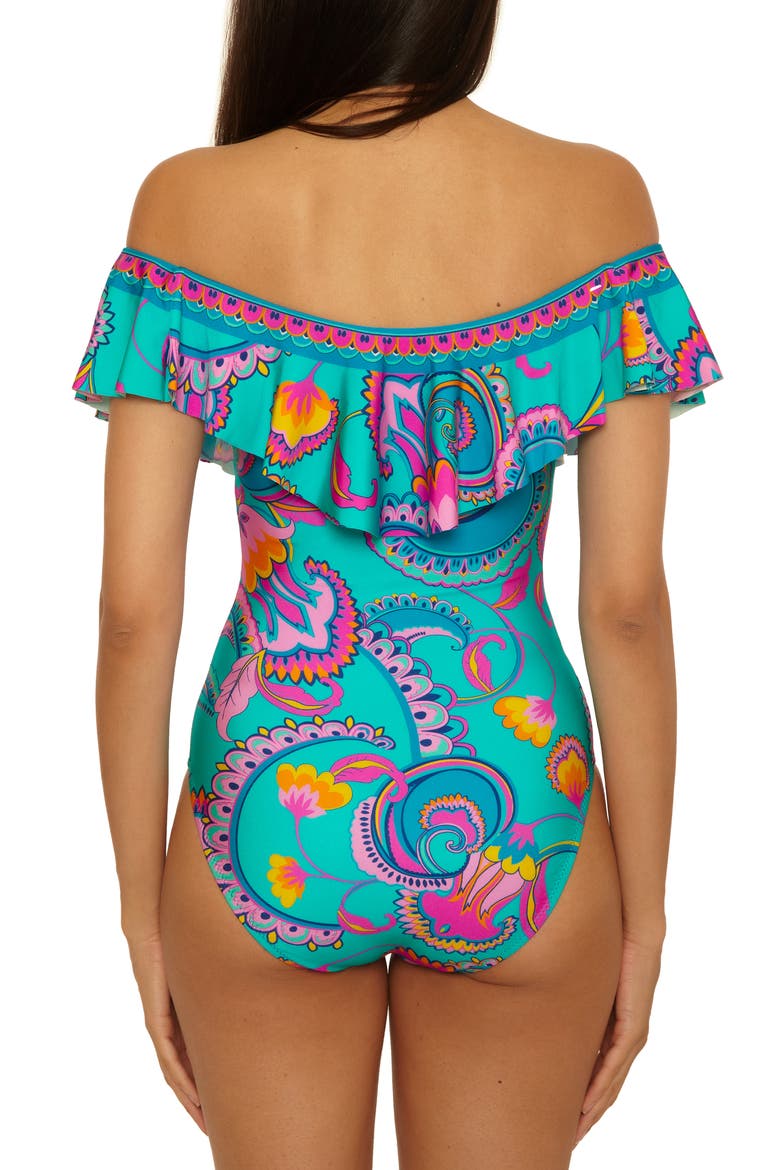 Mykonos Ruffle Off the Shoulder One-Piece Swimsuit, Alternate, color, MULTI