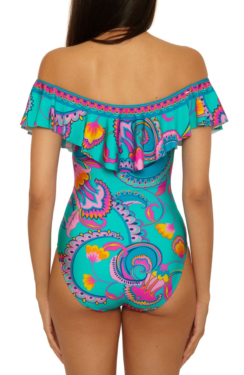 Trina Turk Mykonos Ruffle Off the Shoulder One-Piece Swimsuit, Alternate, color, Multi